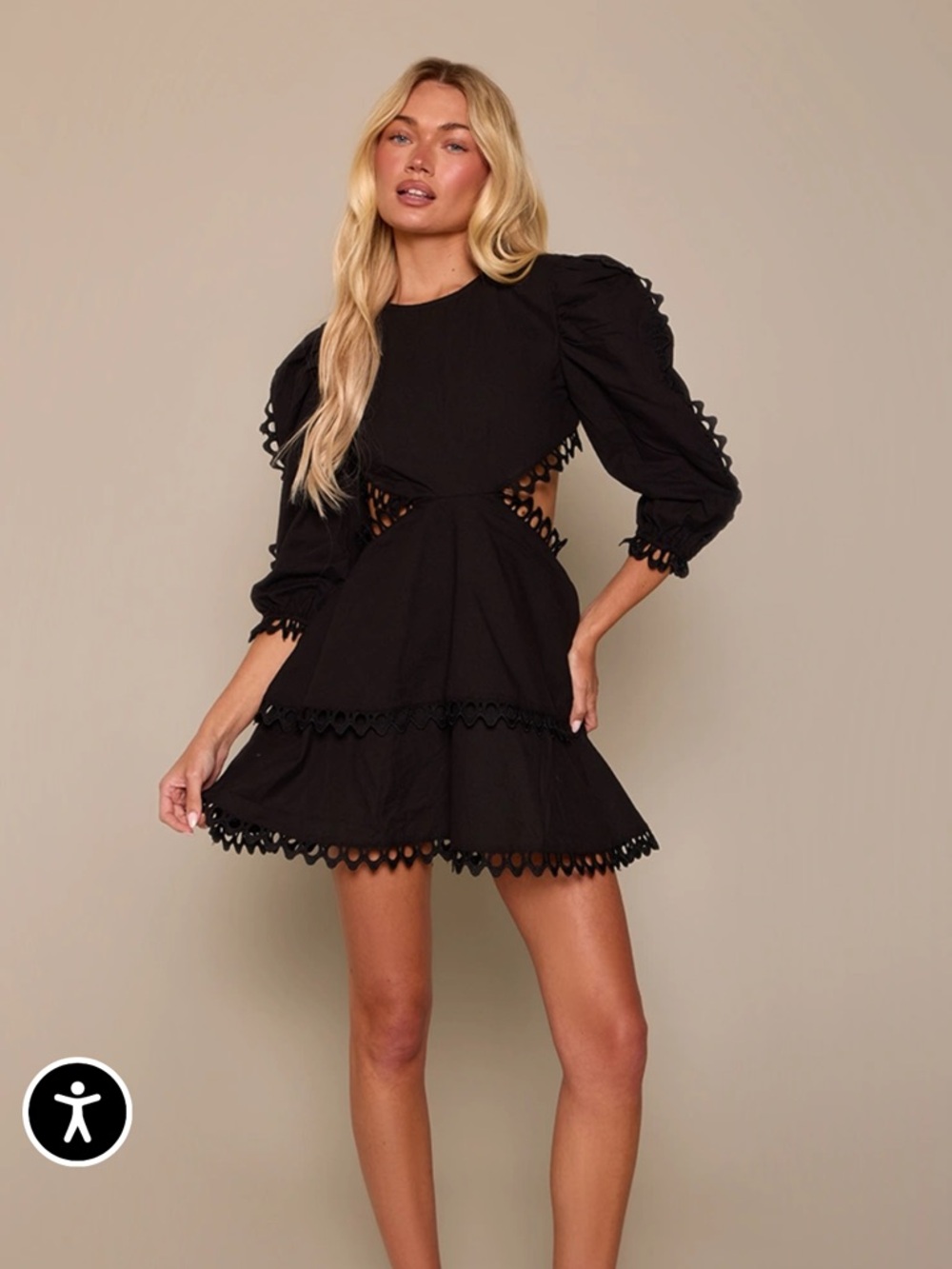 Pretty Little Things Black Puff-Sleeve Cutout Mini Dress